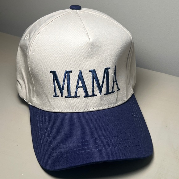 Mama Embroidered Baseball Hat White / Navy Adjustable Cap NWT - Picture 2 of 5
